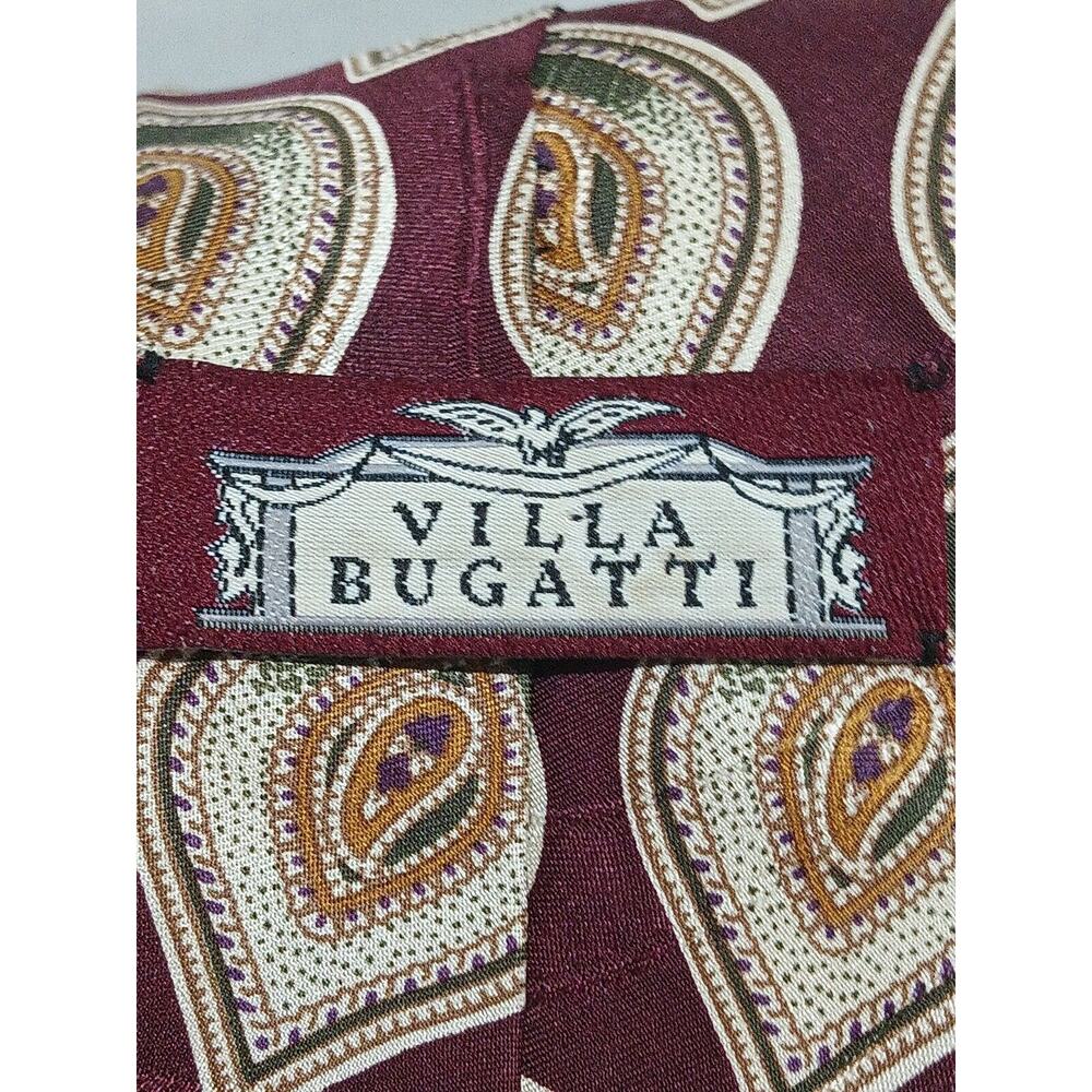 Villa Bugatti 100% Italian Silk Made In USA Maroon Paisley Print Tie